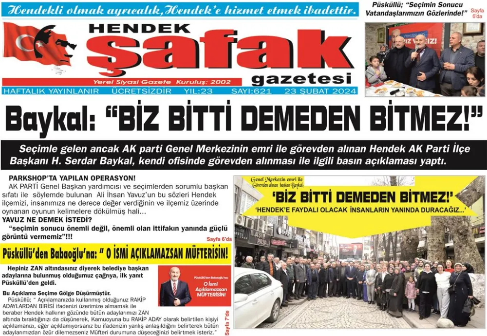 GAZETENİZ HENDEK ŞAFAK YARIN ÇIKIYOR
