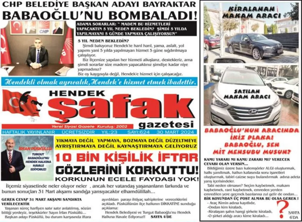 GAZETENİZ HENDEK ŞAFAK CUMARTESİ ÇIKIYOR