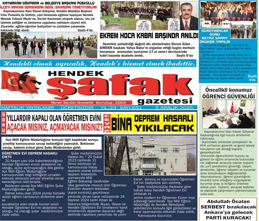 GAZETENİZ HENDEK ŞAFAK  CUMA GÜNÜ OKUYUCUSU İLE BULUŞUYOR