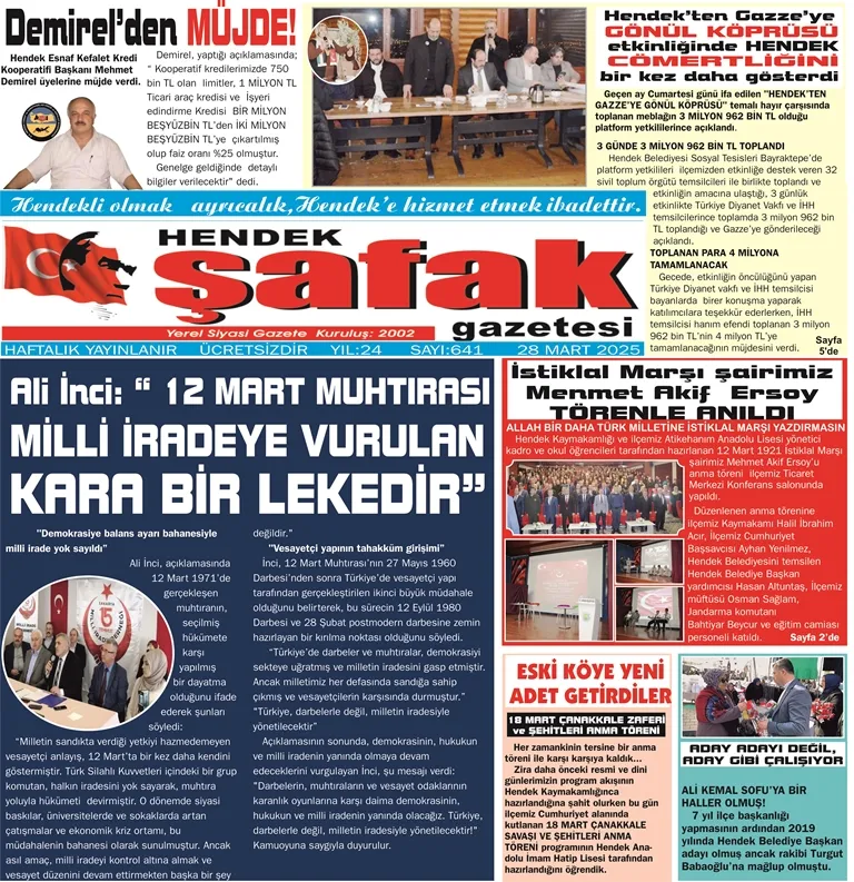 GAZETENİZ HENDEK ŞAFAK CUMA GÜNÜ  OKUYUCUSU İLE BULUŞUYOR
