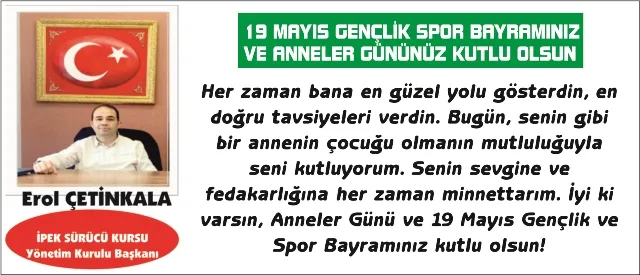 19. MAYIS GENÇLİK VE SPOR BAYRAMINIZ KUTLU OLSUN