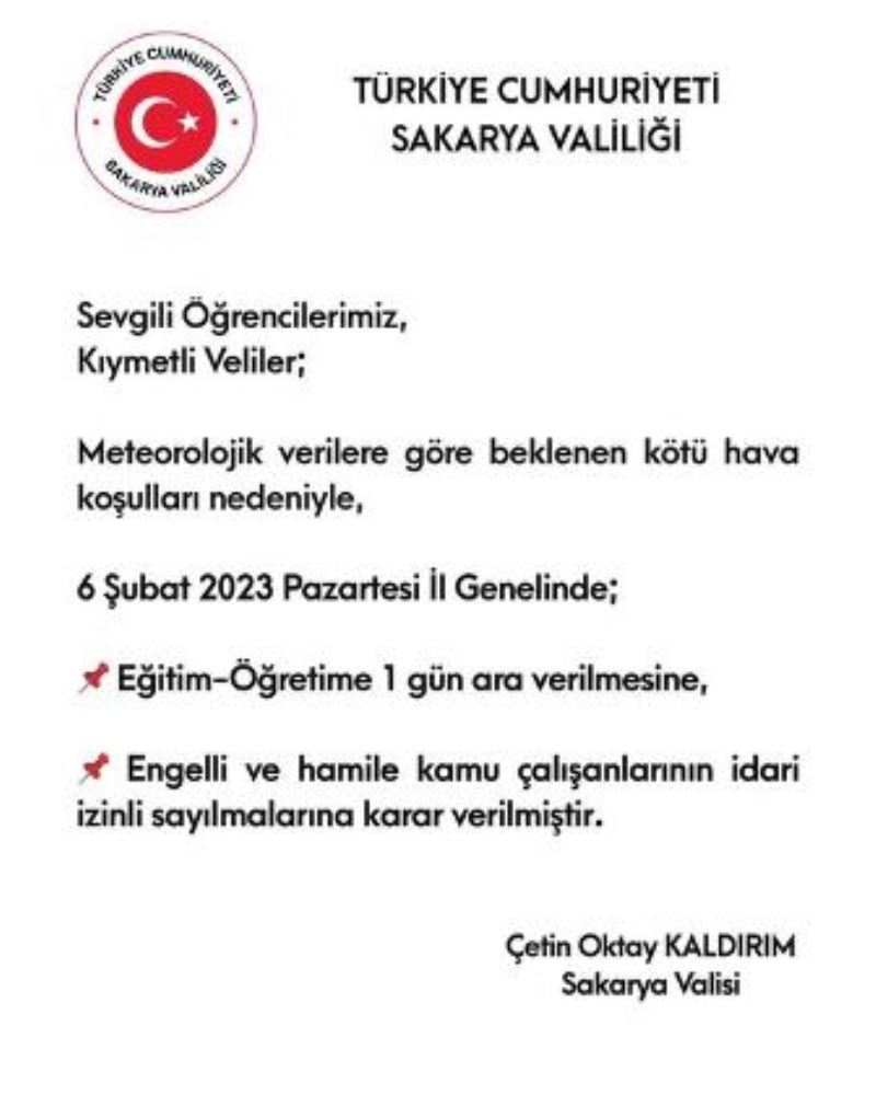 İLÇEMİZ GENELİNDE BUGÜN OKULLAR  TATİL EDİLDİ